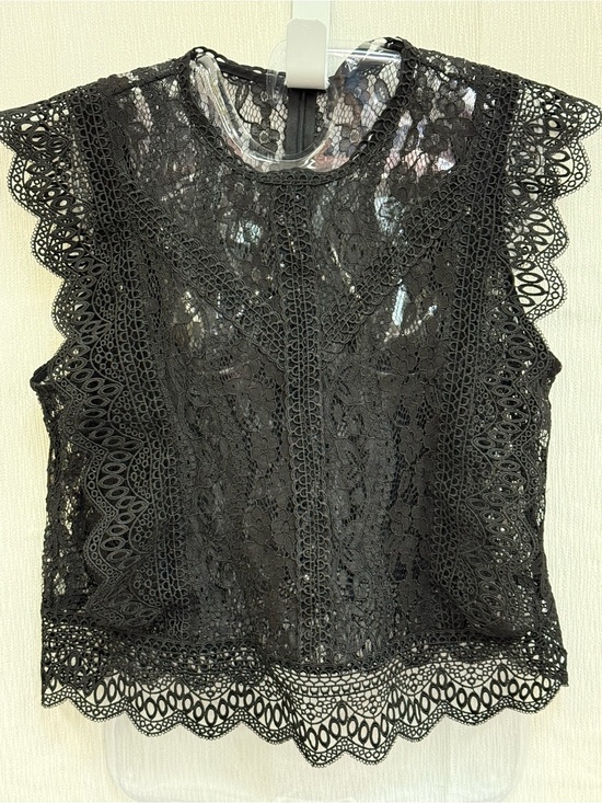 Zara Tops - Zara Black Lace Camisole with Scalloped Trim